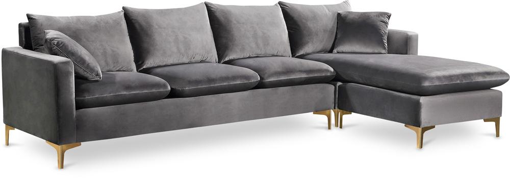 Meridian Furniture - Naomi Grey Velvet 2pc. Reversible Sectional - 636Grey-Sectional veiw 1