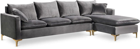Meridian Furniture - Naomi Grey Velvet 2pc. Reversible Sectional - 636Grey-Sectional veiw 1