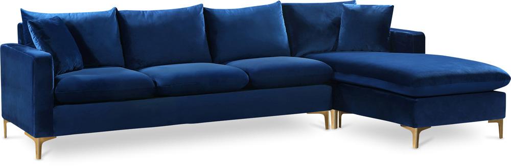 Meridian Furniture - Naomi Navy Velvet 2pc. Reversible Sectional - 636Navy-Sectional veiw 1