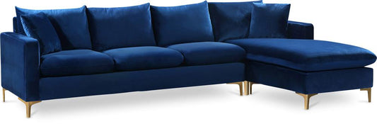 Meridian Furniture - Naomi Navy Velvet 2pc. Reversible Sectional - 636Navy-Sectional veiw 1