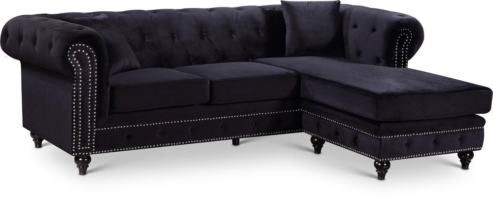 Meridian Furniture - Sabrina Black Velvet 2pc. Reversible Sectional - 667Black-Sectional veiw 1