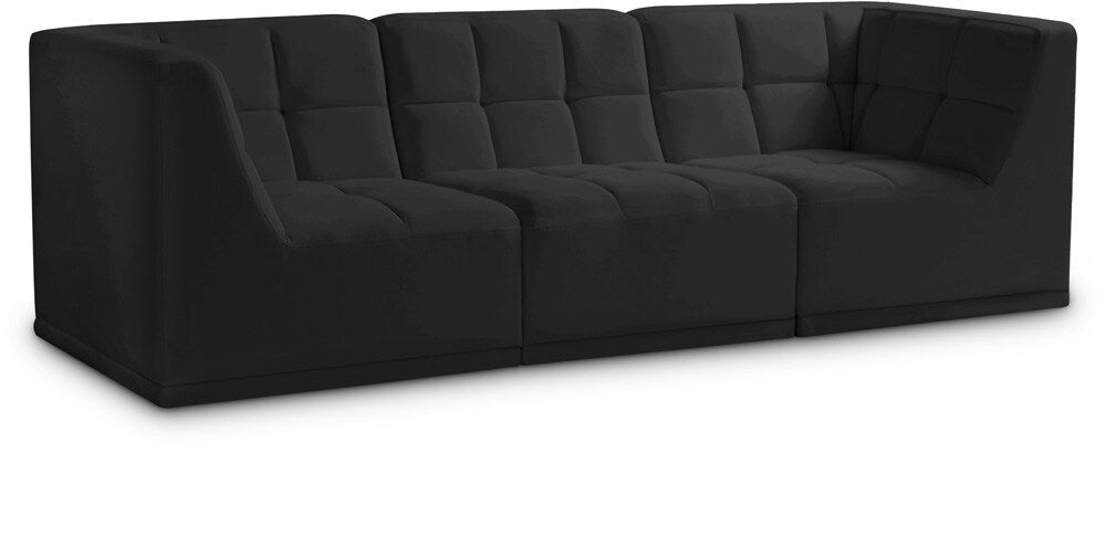 Meridian Furniture - Relax Black Velvet Modular Sofa - 3Pc - 650Black-S98 veiw 1
