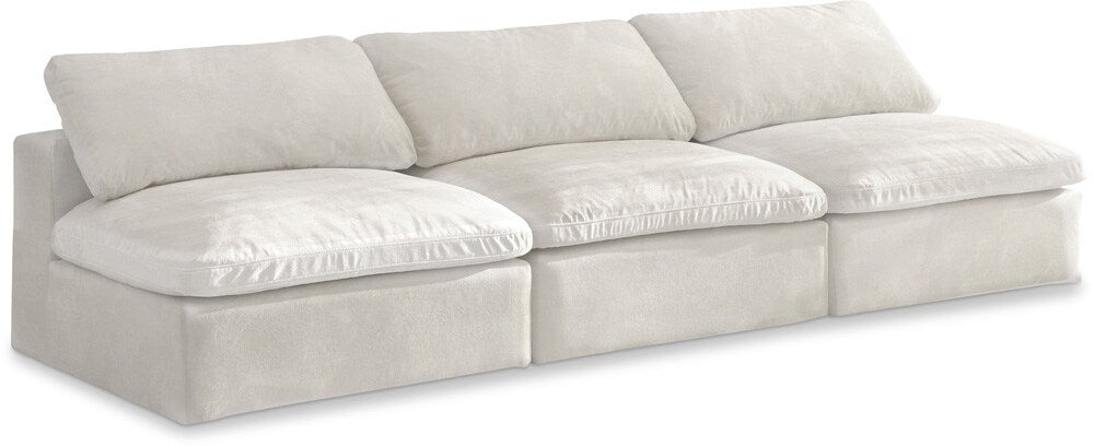 Meridian Furniture - Cozy Cream Velvet Comfort Modular Armless Sofa - 3Pc - 634Cream-S117 veiw 1