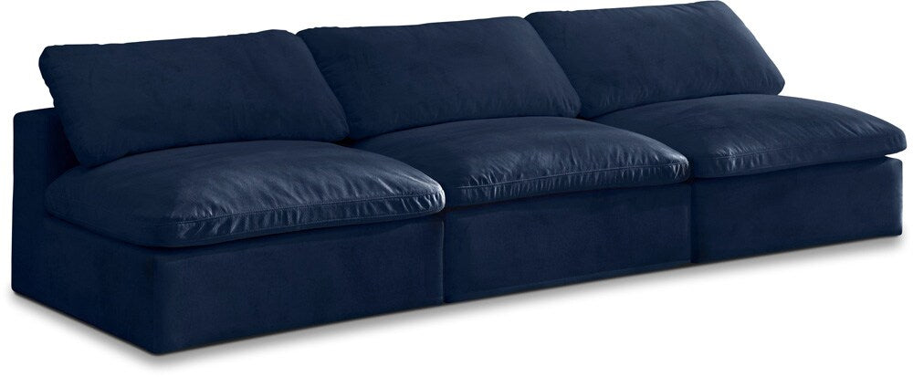 Meridian Furniture - Cozy Navy Velvet Comfort Modular Armless Sofa - 3Pc - 634Navy-S117 veiw 1