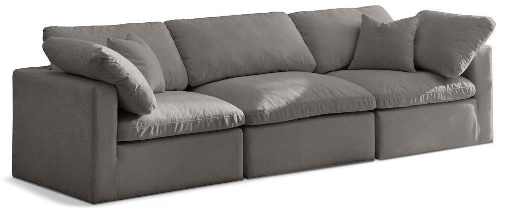 Meridian Furniture - Plush Grey Velvet Standard Comfort Modular Sofa - 3Pc - 602Grey-S105 veiw 1
