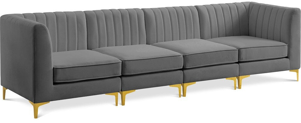 Meridian Furniture - Alina Grey Velvet Modular Sofa - 4Pc - 604Grey-S119 veiw 1