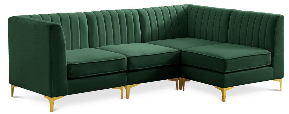 Meridian Furniture - Alina Green Velvet Modular Sectional - 4Pc - 604Green-Sec4A veiw 1