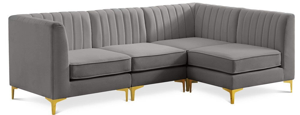Meridian Furniture - Alina Grey Velvet Modular Sectional - 4Pc - 604Grey-Sec4A veiw 1