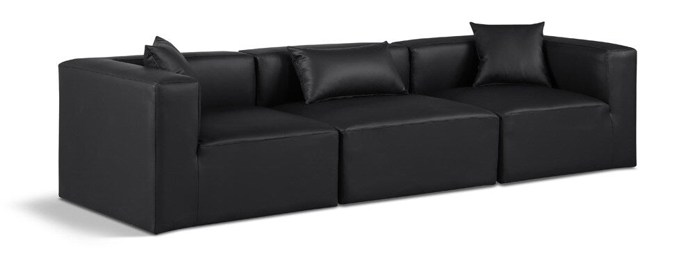 Meridian Furniture - Cube Black Vegan Leather Modular Sofa - 3Pc - 668Black-S108B veiw 1
