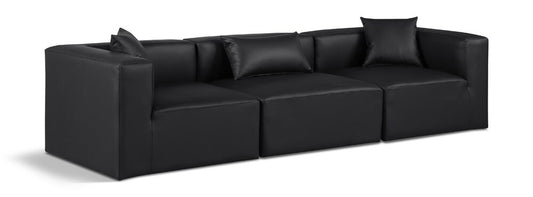 Meridian Furniture - Cube Black Vegan Leather Modular Sofa - 3Pc - 668Black-S108B veiw 1