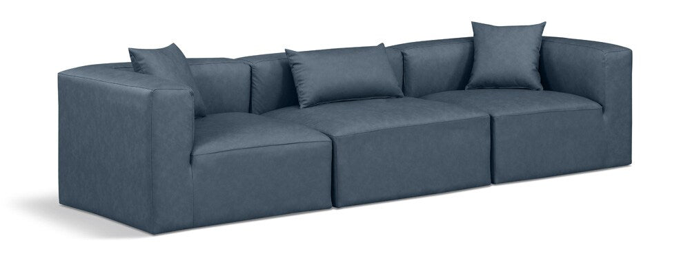 Meridian Furniture - Cube Navy Blue Vegan Leather Modular Sofa - 3Pc - 668Navy-S108B veiw 1
