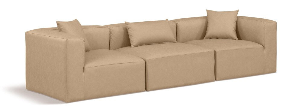 Meridian Furniture - Cube Tan Vegan Leather Modular Sofa - 3Pc - 668Tan-S108B veiw 1