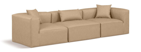 Meridian Furniture - Cube Tan Vegan Leather Modular Sofa - 3Pc - 668Tan-S108B veiw 1