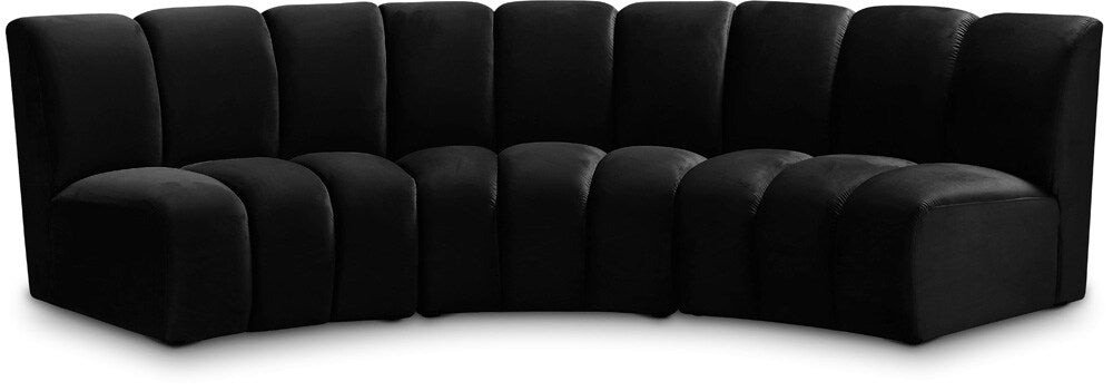 Meridian Furniture - Infinity Black Velvet 3pc. Modular Sectional - 638Black-3PC veiw 1
