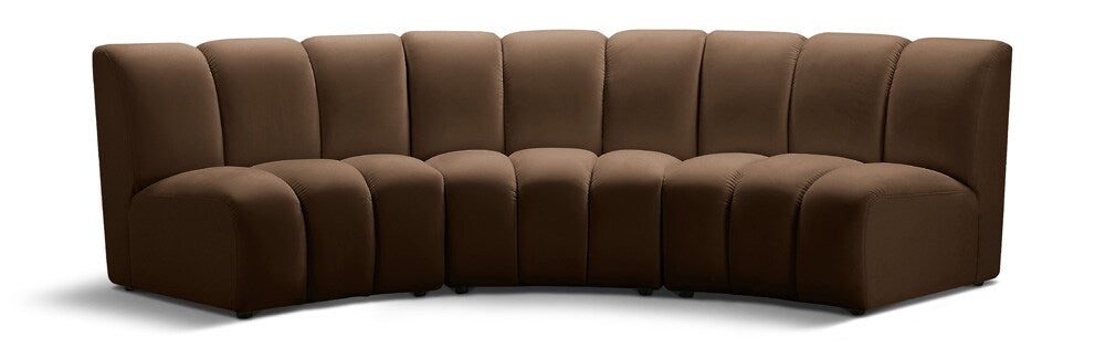 Meridian Furniture - Infinity Brown Velvet 3pc. Modular Sectional - 638Brown-3PC veiw 1