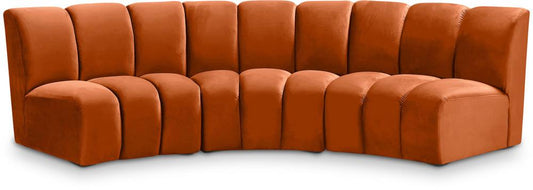 Meridian Furniture - Infinity Cognac Velvet 3pc. Modular Sectional - 638Cognac-3PC veiw 1
