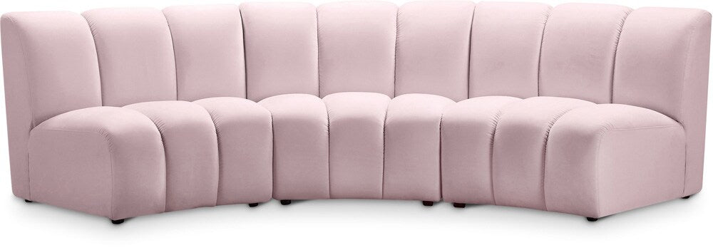 Meridian Furniture - Infinity Pink Velvet 3pc. Modular Sectional - 638Pink-3PC veiw 1