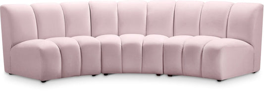 Meridian Furniture - Infinity Pink Velvet 3pc. Modular Sectional - 638Pink-3PC veiw 1