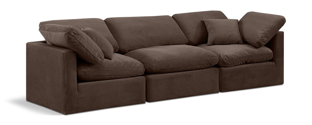 Meridian Furniture - Indulge Brown Velvet Modular Sofa - 3Pc - 147Brown-S105 veiw 1