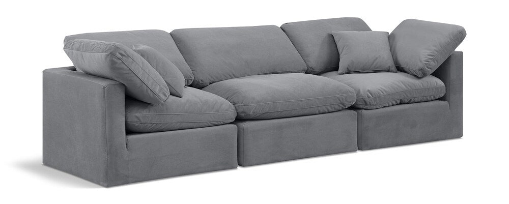 Meridian Furniture - Indulge Grey Velvet Modular Sofa - 3Pc - 147Grey-S105 veiw 1