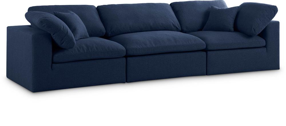Meridian Furniture - Serene Navy Linen Textured Fabric Deluxe Comfort Modular Sofa - 3Pc - 601Navy-S119 veiw 1