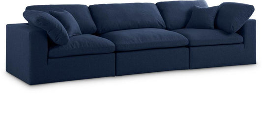 Meridian Furniture - Serene Navy Linen Textured Fabric Deluxe Comfort Modular Sofa - 3Pc - 601Navy-S119 veiw 1