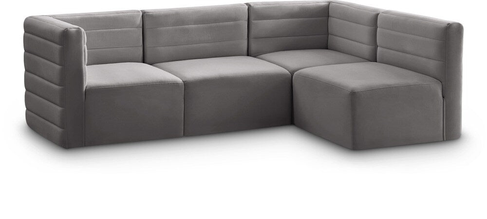 Meridian Furniture - Quincy Grey Velvet Modular Sectional - 4Pc - 677Grey-Sec4A veiw 1