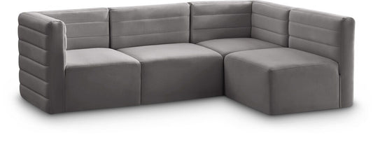 Meridian Furniture - Quincy Grey Velvet Modular Sectional - 4Pc - 677Grey-Sec4A veiw 1