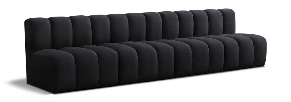 Meridian Furniture - Arc Black Velvet Modular Sofa - 4Pc - 103Black-S4E veiw 1