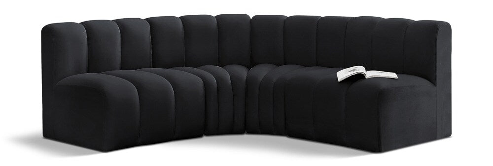 Meridian Furniture - Arc Black Velvet Modular Sofa - 4Pc - 103Black-S4B veiw 1