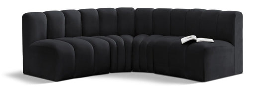 Meridian Furniture - Arc Black Velvet Modular Sofa - 4Pc - 103Black-S4B veiw 1