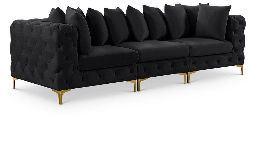Meridian Furniture - Tremblay Black Velvet Modular Sofa - 3Pc - 686Black-S108 veiw 1