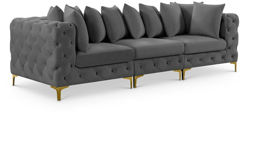 Meridian Furniture - Tremblay Grey Velvet Modular Sofa - 3Pc - 686Grey-S108 veiw 1