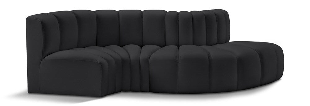 Meridian Furniture - Arc Black Vegan Leather Modular Sofa - 4Pc - 101Black-S4D veiw 1