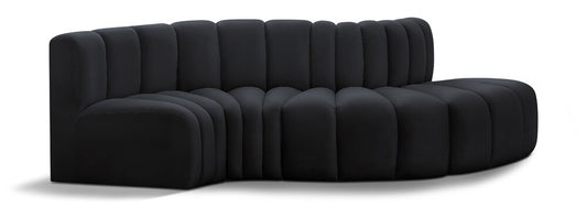 Meridian Furniture - Arc Black Velvet Modular Sofa - 4Pc - 103Black-S4D veiw 1