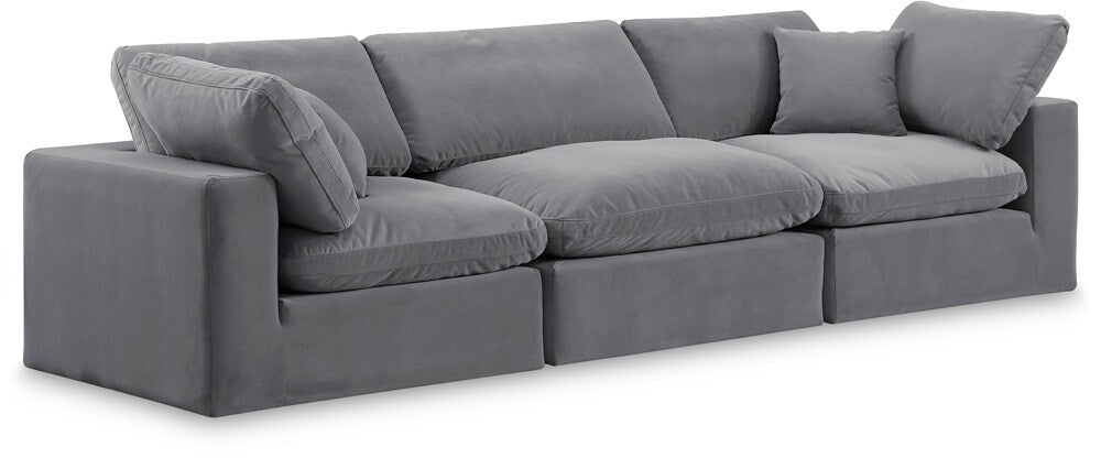 Meridian Furniture - Comfy Grey Velvet Modular Sofa - 3Pc - 189Grey-S119 veiw 1