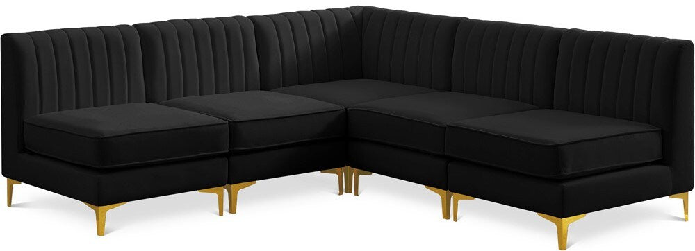 Meridian Furniture - Alina Black Velvet Modular Sectional - 5Pc - 604Black-Sec5A veiw 1