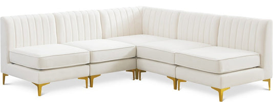 Meridian Furniture - Alina Cream Velvet Modular Sectional - 5Pc - 604Cream-Sec5A veiw 1