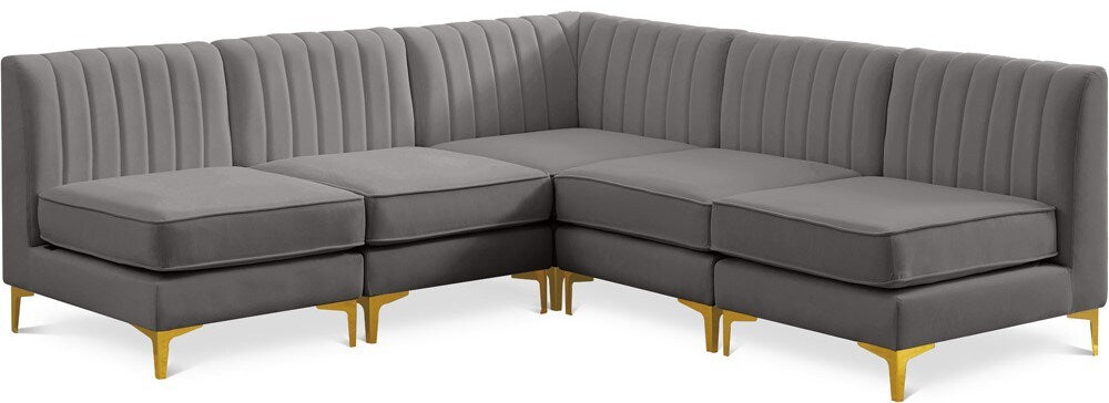 Meridian Furniture - Alina Grey Velvet Modular Sectional - 5Pc - 604Grey-Sec5A veiw 1