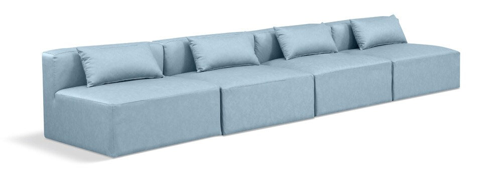 Meridian Furniture - Cube Light Blue Vegan Leather Modular Sofa - 4Pc - 668LtBlu-S144A veiw 1