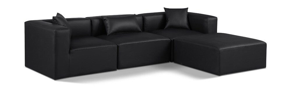 Meridian Furniture - Cube Black Vegan Leather Modular Sectional - 4Pc - 668Black-Sec4A veiw 1