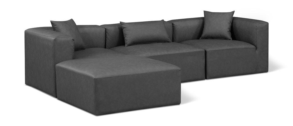 Meridian Furniture - Cube Charcoal Grey Vegan Leather Modular Sectional - 4Pc - 668Grey-Sec4A veiw 1