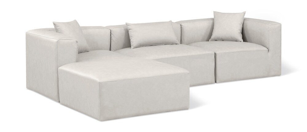 Meridian Furniture - Cube Cream Vegan Leather Modular Sectional - 4Pc - 668Cream-Sec4A veiw 1