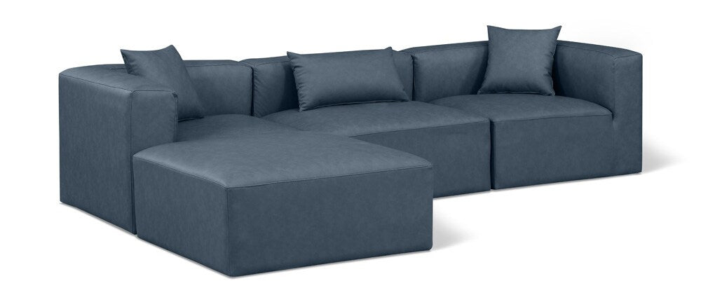 Meridian Furniture - Cube Navy Blue Vegan Leather Modular Sectional - 4Pc - 668Navy-Sec4A veiw 1