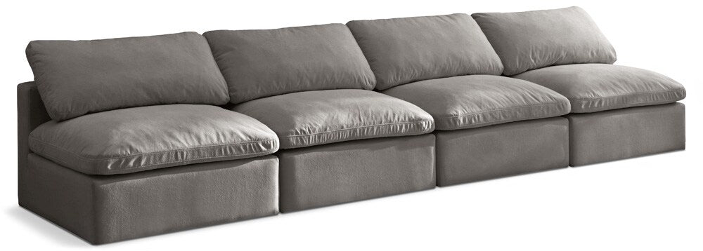 Meridian Furniture - Plush Grey Velvet Standard Comfort Modular Sofa - 4Pc - 602Grey-S4 veiw 1