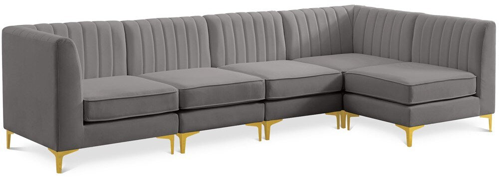 Meridian Furniture - Alina Grey Velvet Modular Sectional - 5Pc - 604Grey-Sec5B veiw 1