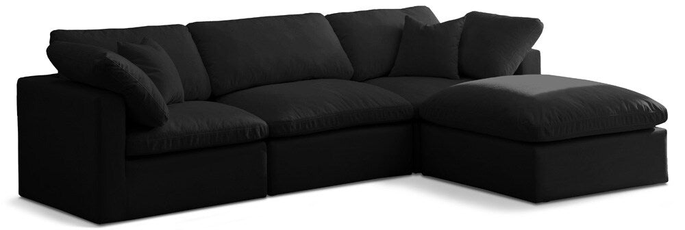 Meridian Furniture - Plush Black Velvet Standard Comfort Modular Sectional - 4Pc - 602Black-Sec4A veiw 1