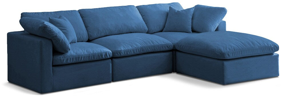 Meridian Furniture - Plush Navy Velvet Standard Comfort Modular Sectional - 4Pc - 602Navy-Sec4A veiw 1