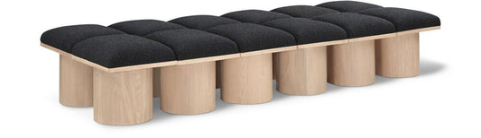 Meridian Furniture - Pavilion Black Boucle Fabric Bench - 12Pc - 465Black-12D veiw 1