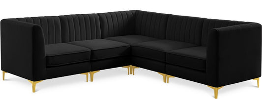 Meridian Furniture - Alina Black Velvet Modular Sectional - 5Pc - 604Black-Sec5C veiw 1